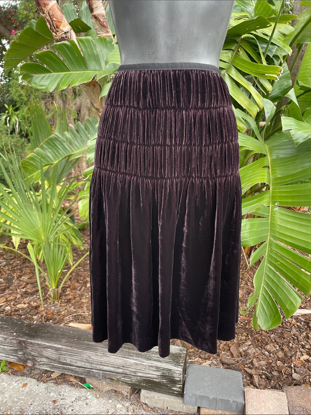 Velvet dropWaist Midi Skirt - Brown